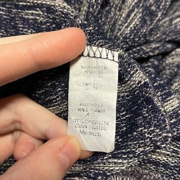 Charming Charlie Size M 3/4 Sleeve Sweater Navy Gray Stripes Back Button Detail - Picture 5 of 6